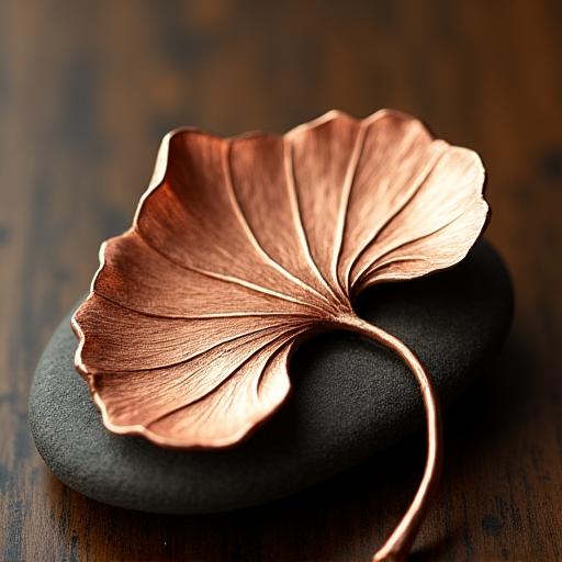 精巧に作られた銅製の銀杏の葉のオブジェ